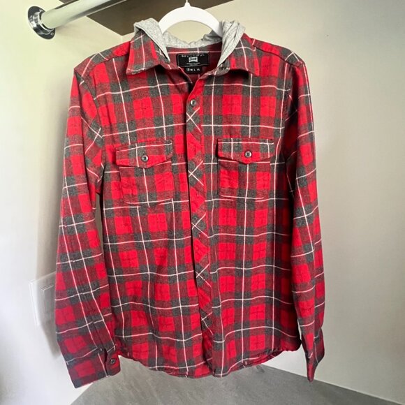 Beautiful Giant Plaid Button Up with Hood - Picture 2 of 5